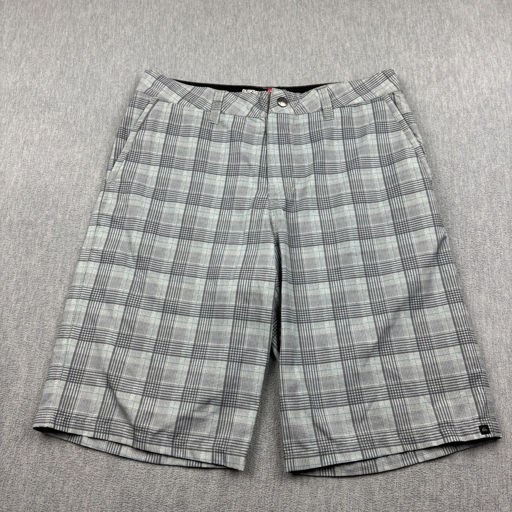 Quicksilver Shorts Mens 32 Gray Plaid Swimming‎ Beach Trunk Surf Outdoor Button